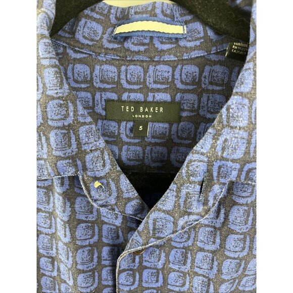 Ted Baker London Size 5 (XL) Men's Patterned Electric Blue & Black Shirt - Picture 3 of 11